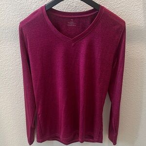 Women's V-Neck Long Sleeve Top - Burgundy